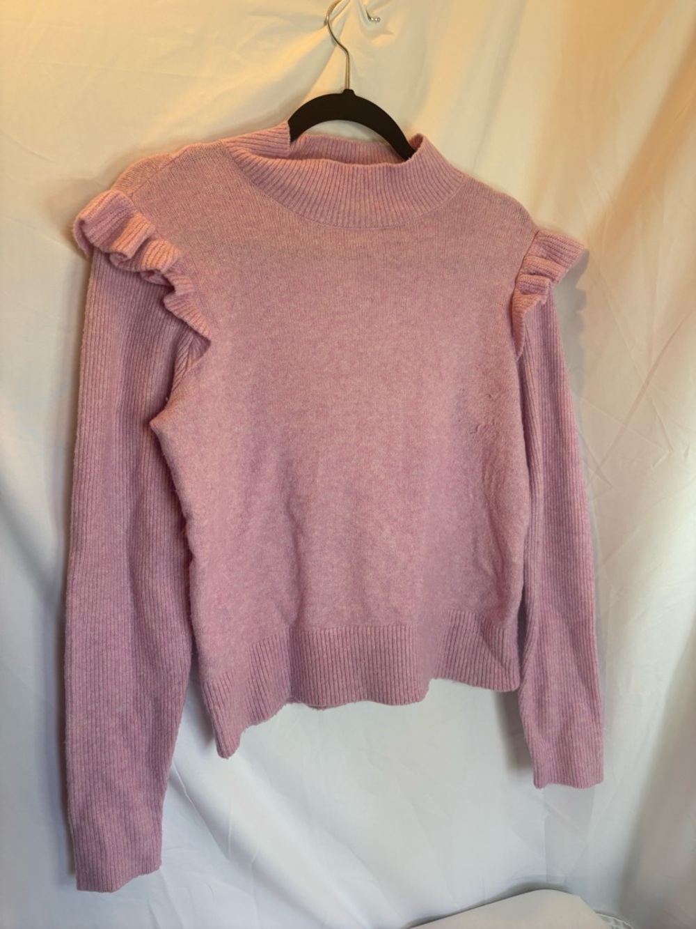 LOFT Soft Pink Ruffle-Shoulder Turtleneck Sweater